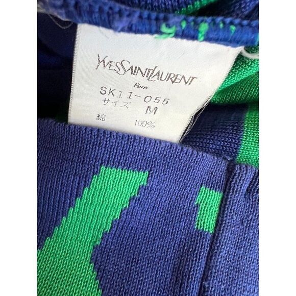 Rare Vintage YVES SAINT LAURENT Blue Green Striped 'YSL' Logo Sweatshirt… - Picture 12 of 12